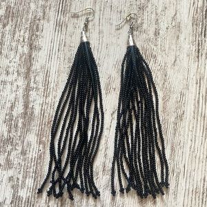 Black Bohemian Bead Tassel Earrings